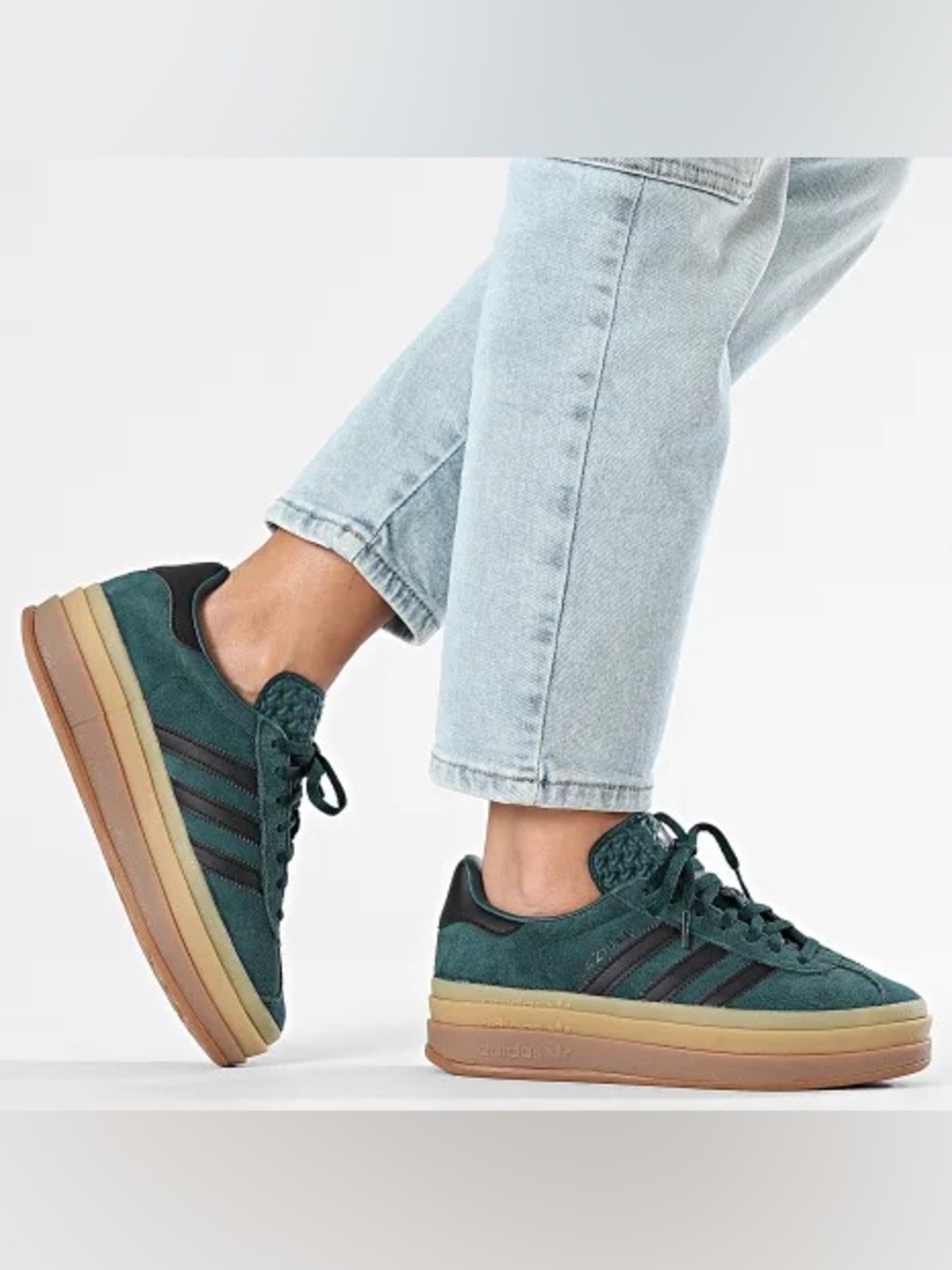 Adidas Gazelle Bold Suede Gum Sole Womens Sneakers In Green SZ 7